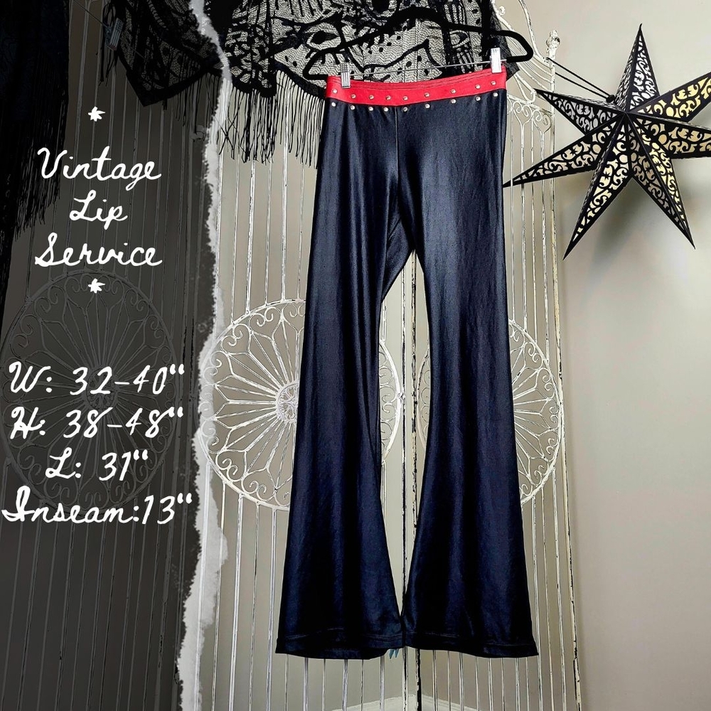 Vintage Lip Service Black Flare Pants with Red Grommet Waist 90's